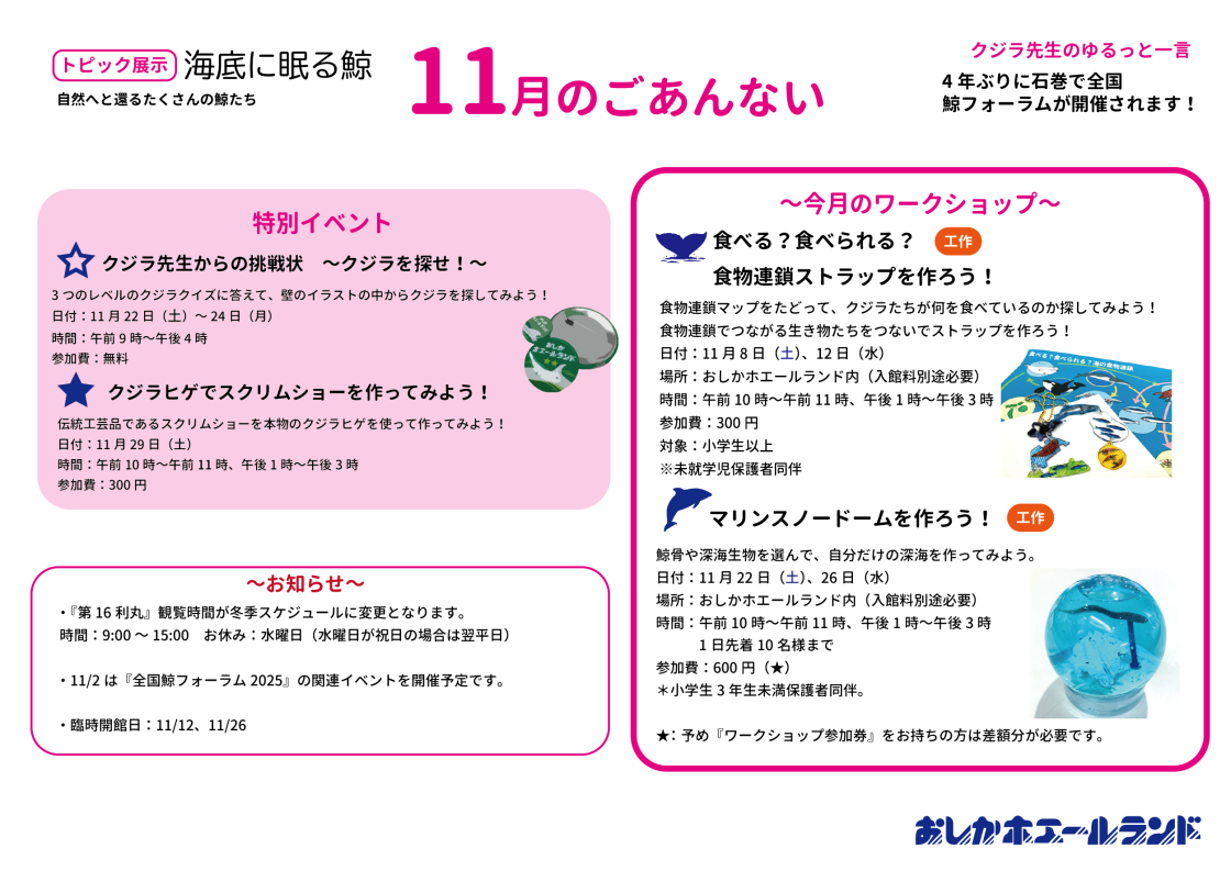 おしかホエールランド イベントガイド ホエールタウンおしか